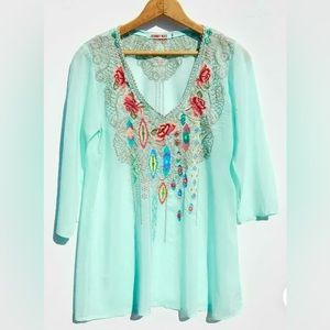 Johnny Was Embroidered Tunic Blouse